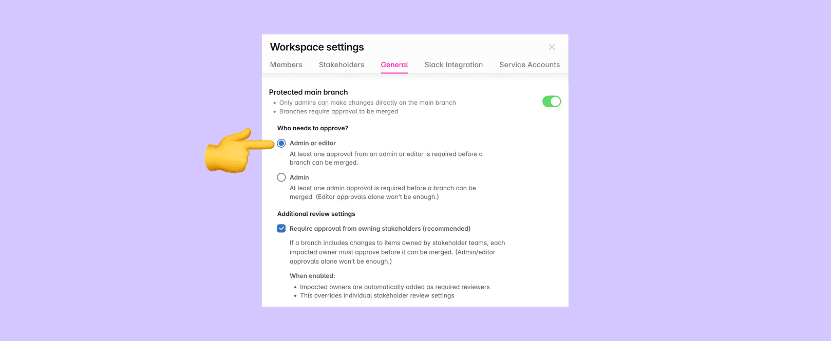 Admins or editors need to approve setting checked